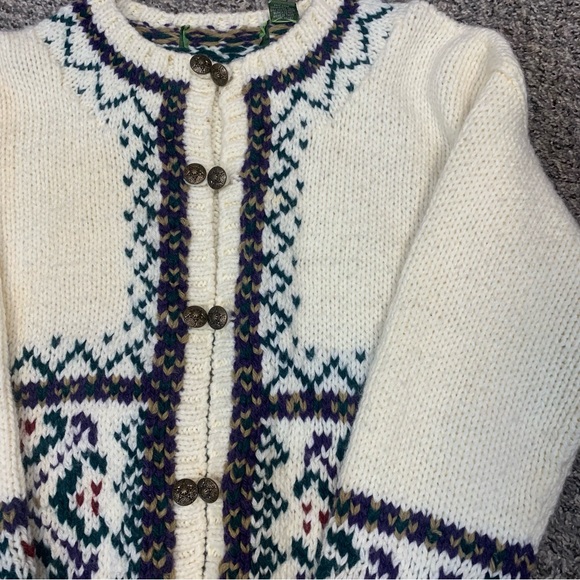 VTG Chunky Handknit Metal Button Nordic Ski Wool Blend Cardigan Sweater - Picture 2 of 12